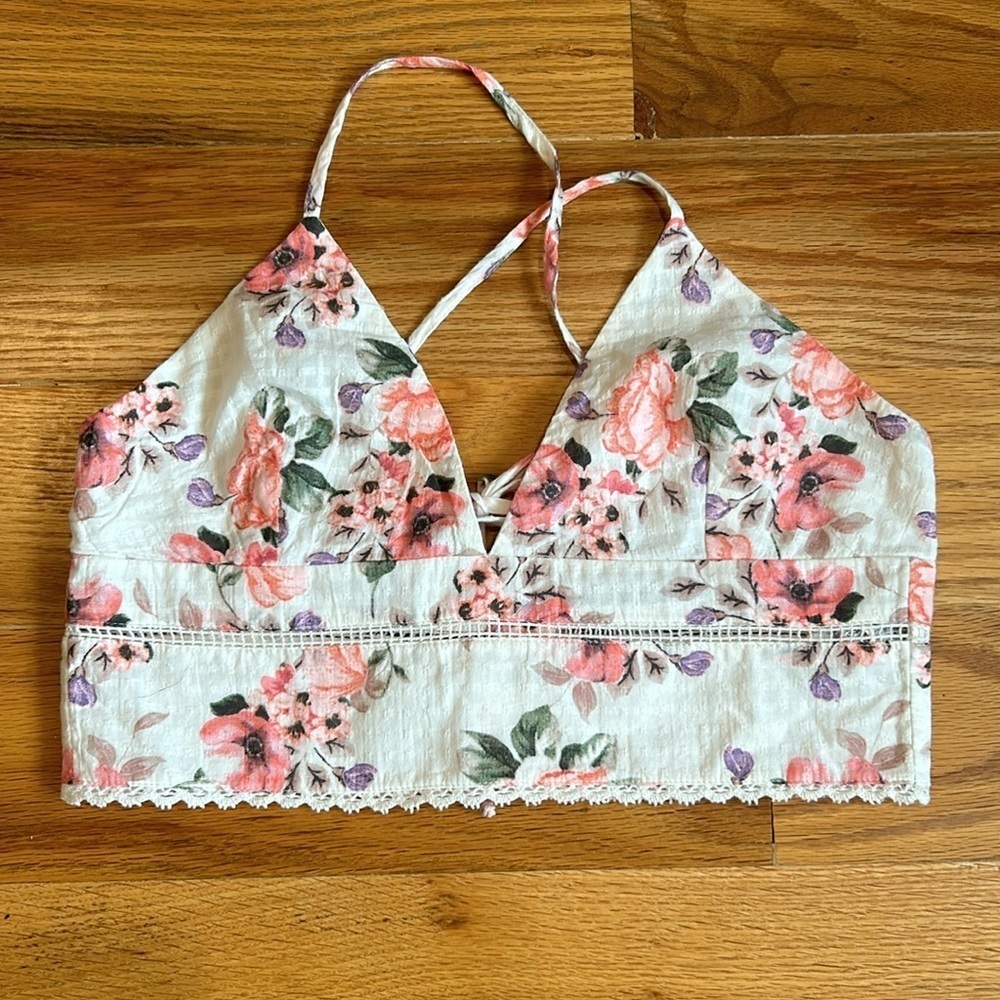 Zara Floral Halter Crop Top - Picture 2 of 6
